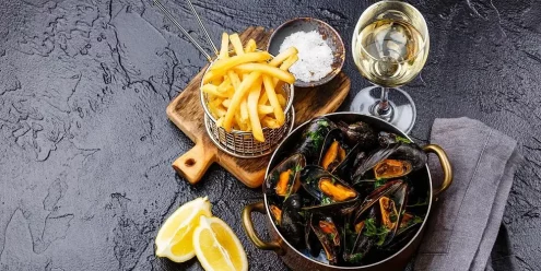 Blåskjell og pommet frites rett